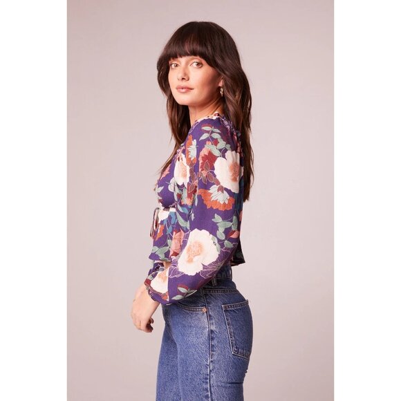 Band Of The Free Floriane LS Blouse Womens Medium Purple Ivory Boho Coquette NWT - Picture 6 of 16